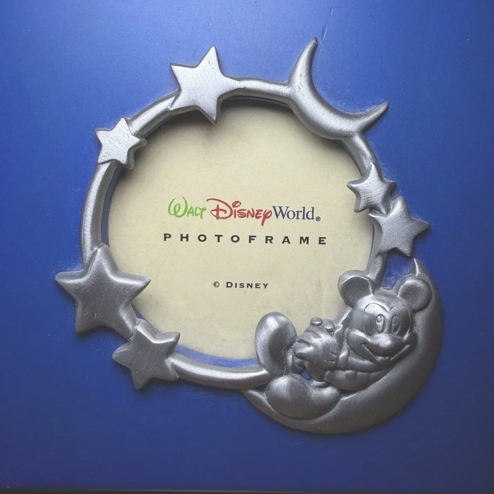 Disney Parks Mickey Mouse Picture Frame, Blue Silver Metal Figure